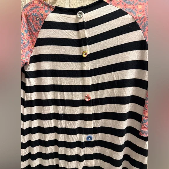 Matilda Jane Black and White Striped Dress with Pink Sleeves - Picture 4 of 5